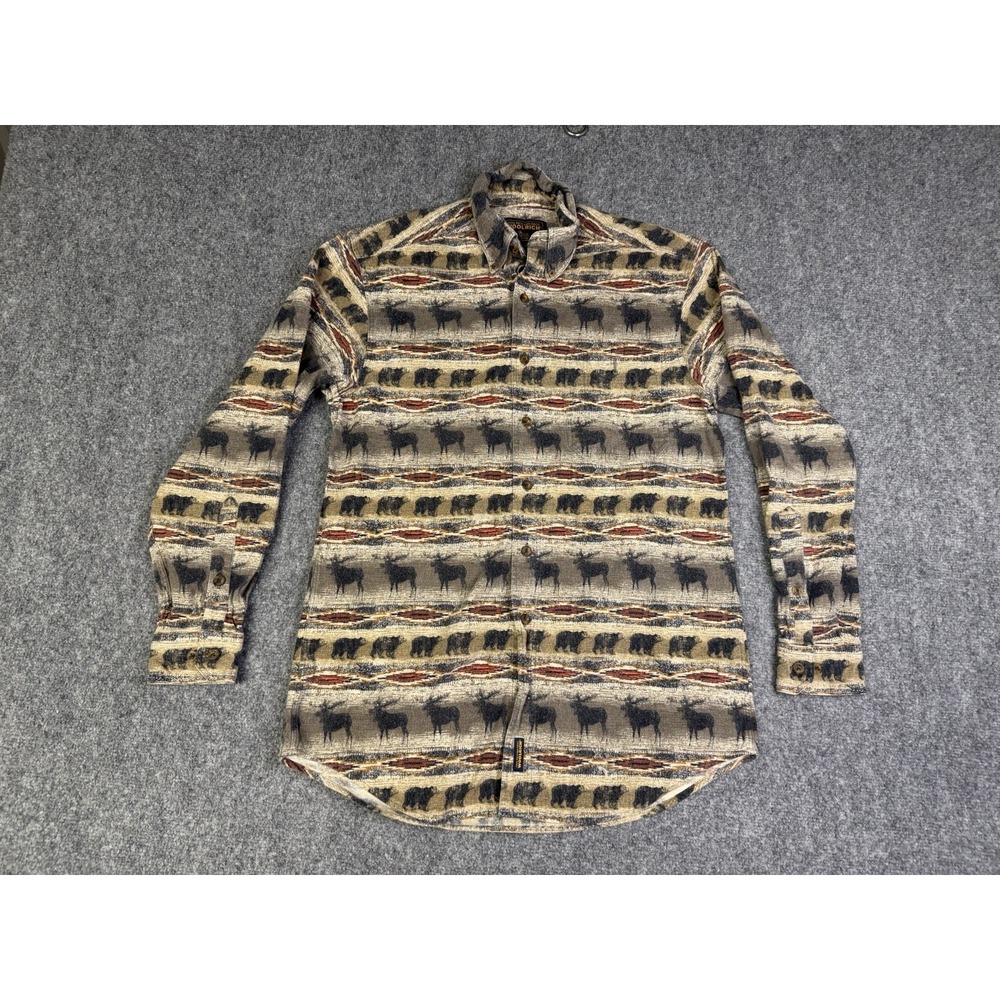 Men's Vintage 90's Woolrich Wildlife Flannel Shirt Size Medium Moose Bear Button